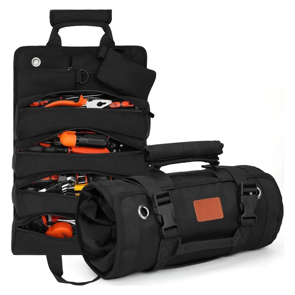 Heavy Duty Tool Bag Roll Up, UUP Rolled Empty Tool Organizer, Foldable with 2 Small Pouches, Portable for Mechanics Electricians