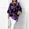 Women Tops Three-Quarter Sleeve Round Neck Abstract Print Tee Tops Loose