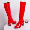 Fashion Autumn Winter Women‘s High Knee Boots Patent Leather Knee High Boots Women Waterproof White Red Black Party Fetish Shoes Lady