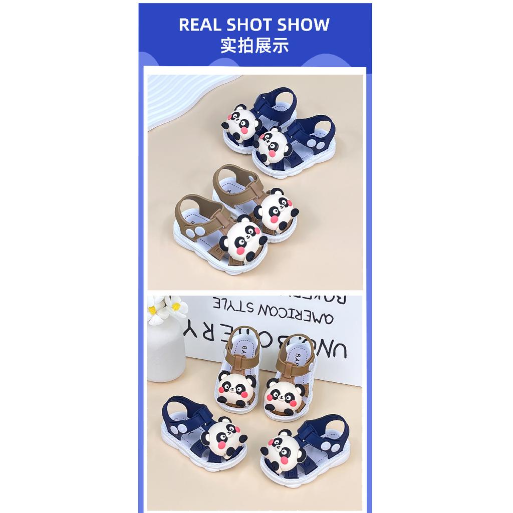 Summer new cartoon panda sandals for boys and girls, non-slip toddler closed-toe shoes for baby boys