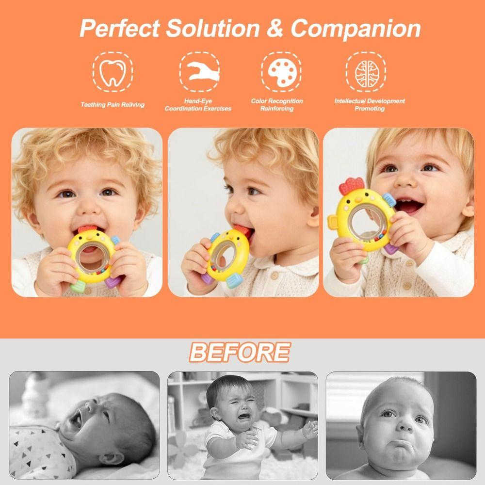 Chick-shaped Baby Teether Toys with Rattle Sensory Toy Cute Chew Toys  3-12 Months