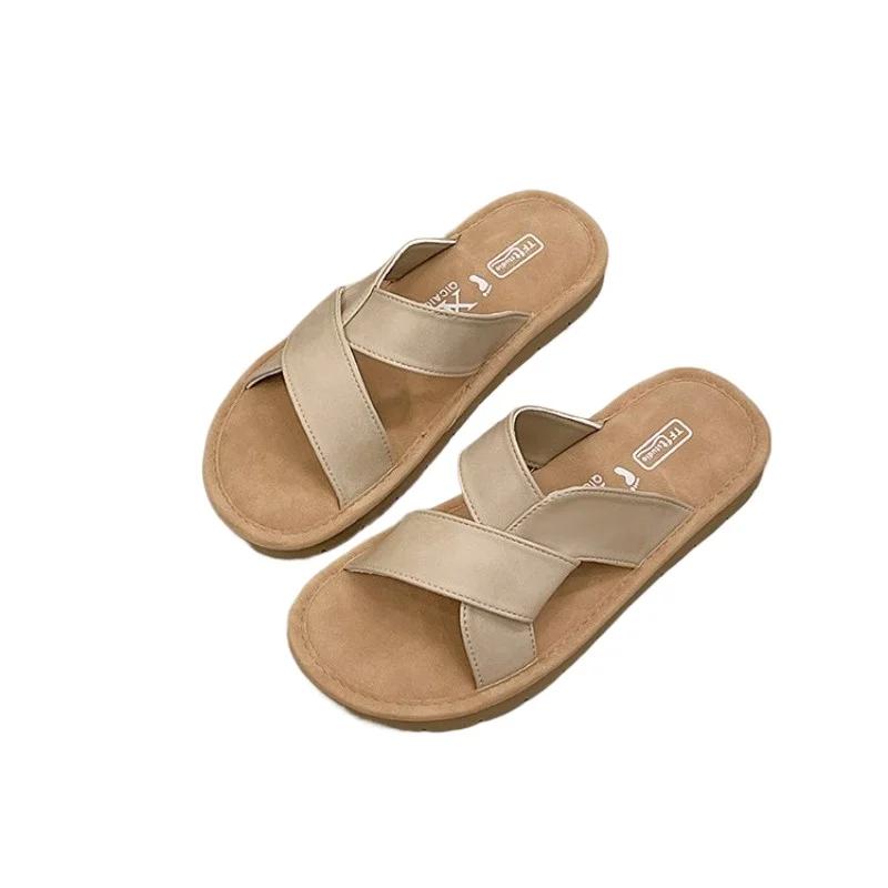 Fashion 2024 Fashion Hot Selling High Quality Summer Women's Slippers Open Toe Flat Heel Comfortable Outerwear Solid Color Women's Shoes