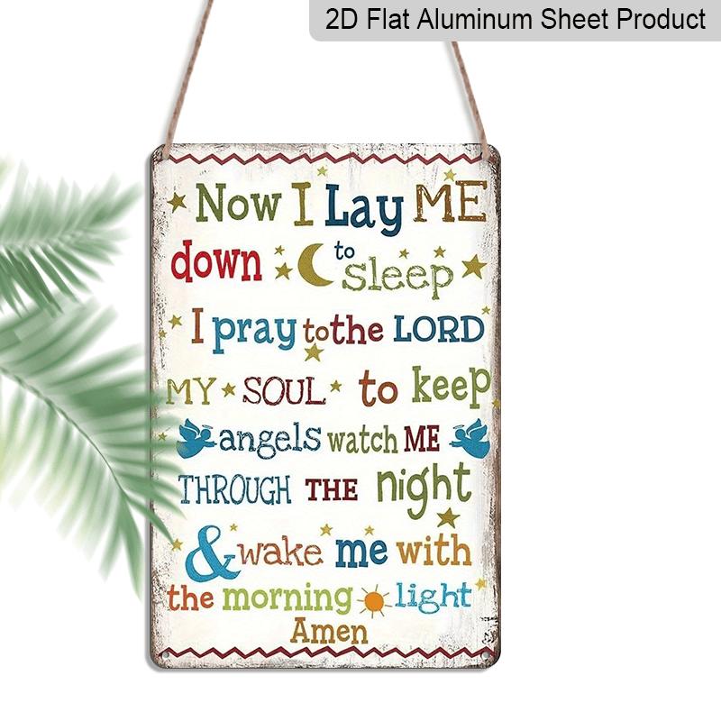 

2D Flat Now I Lie Down To Sleep Bible Verse Aluminium Sign | Bright Colors, Durable Metal Religious Artwork, Suitable for Bedroom, Living Room 20*30cm