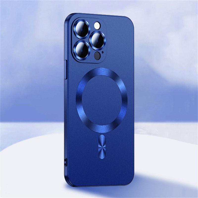 For Magsafe Wireless Charge Plating Silicone Case For iPhone 15 14 13 12 11 Pro Max Plus 14Pro iPhone14 With Lens Protector Cover