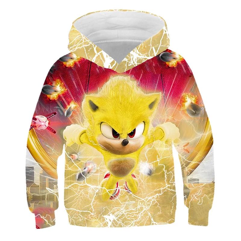 2026 Sonic 2 Ubrania Dziecięce Moda Bluza Z Kapturem Dla Dzieci Chłopcy Dziewczynki Dzieci Jesień Długi Rękaw Drukowane Bluzy Anime Fajne Koszulki