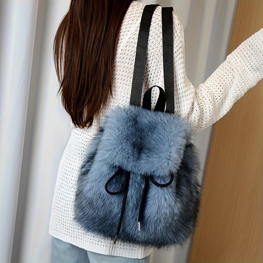 1 Stück Eleganter Damen Rucksack aus Kunstfell - Verstellbarer Riemen, Kordelzugverschluss, Mehrfachtaschen-Design, Perfekt für Reisen & Freizeitgebrauch