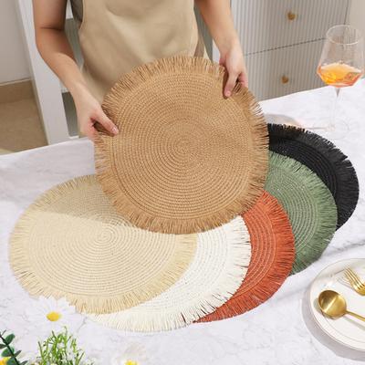 Set de 4 suporturi de masă rotunde împletite Yousheng cu ciucuri țesuți pentru bucătărie și sufragerie, rezistente la căldură, din material natural, pentru interior și exterior