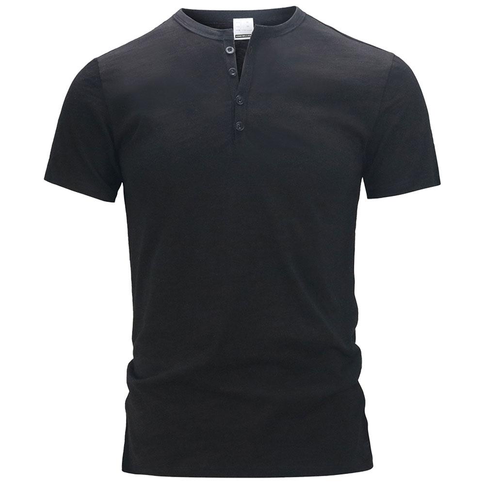 Men Shirts Henry Round Neck Cotton Short Sleeve T-shirt Men's Tshirt Casual Solid PoIo Shirt