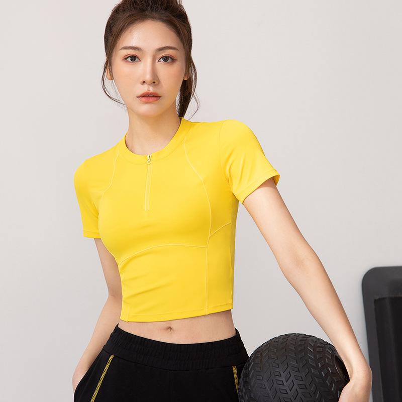 Women's Quick-Dry Half-Zip Fitness Top - Short Sleeve Tight Yoga Tee