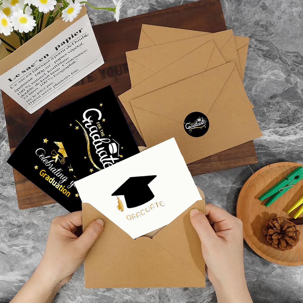6 PCS Graduation Season Message Card,Graduation Cards Assortment, Black And Gold, Congratulations Grad With Envelope