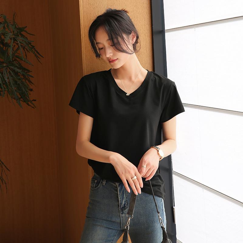 Damen Weißes V-Ausschnitt Kurzarm Sommer T-Shirt (2025), Lockere Passform, Unifarbe, Schlankes Unterhemd