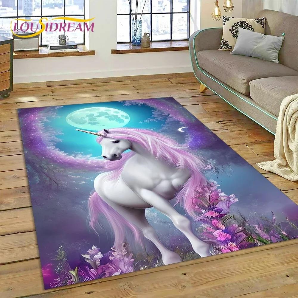3D Cute Dream Unicorn Cartoon Girl Carpet Rug for Bedroom Living Room Home Sofa Decoration,Children Game Large Decor Floor Mat