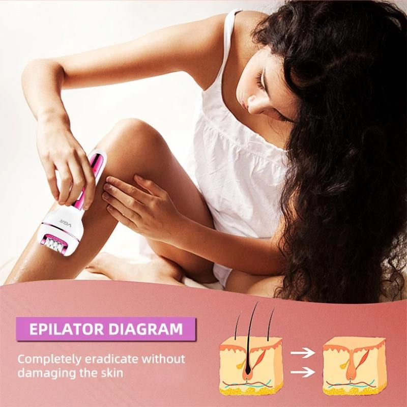 VGR V-732 3 in 1 Epilator Women Electric Shaver for Face Body Rechargeable Lady Trimmer Hair Removal Bikini Underarms Legs Deep Cleaning Epilator