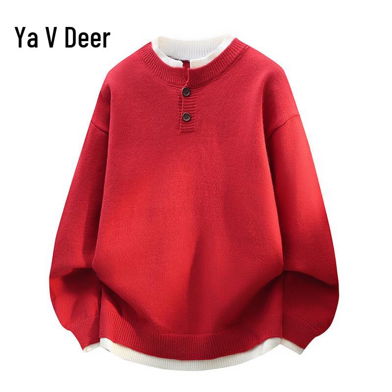 

Yalu Men s Trendy Loose-Fit Fake Two-Piece Knit Sweater 3XL