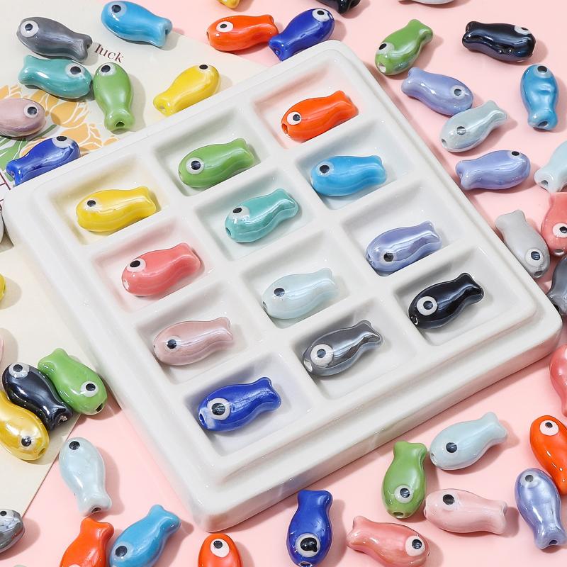 10Pcs/Lot Colorful 10X20Mm Fish-Shaped Beads Ceramic Spacer Loose Bead For Jewelry Making Findings Diy Bracelet Necklace