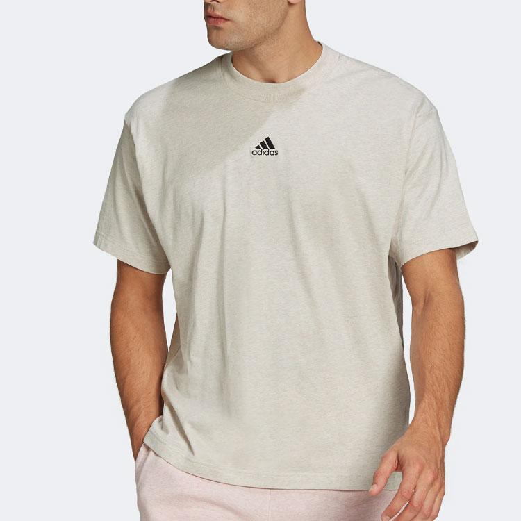 Adidas Small Logo Print Solid Color Crew Neck T-Shirt Men Tops Beige H65780