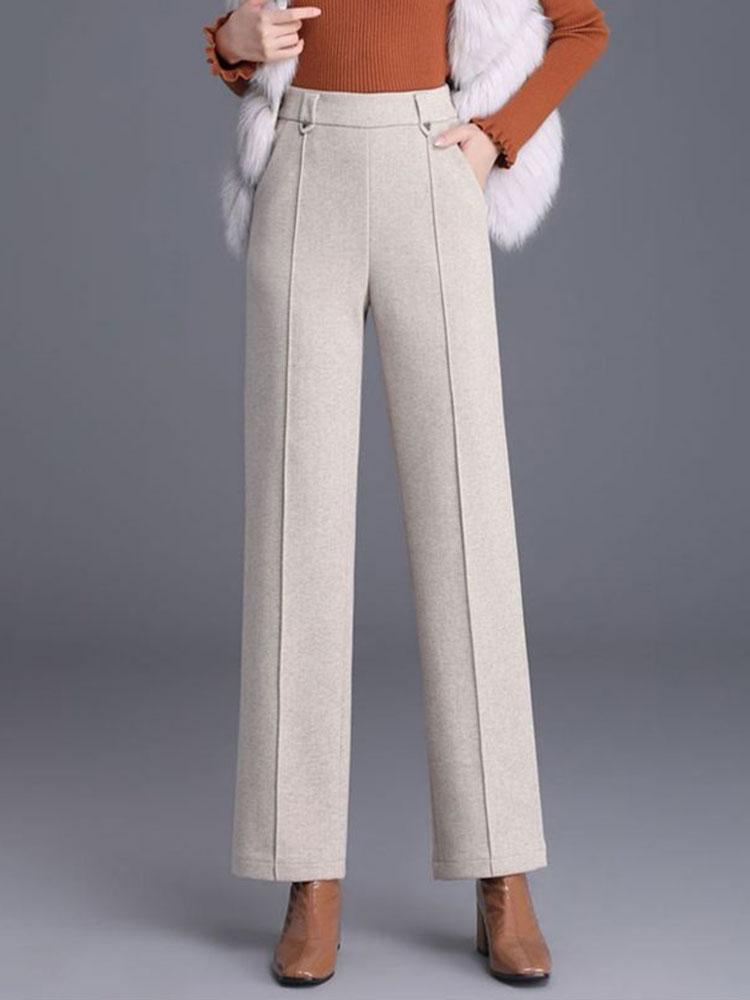 Winter Warm Woolen Wide Leg Pants Korean Fashion High Waist Thick Wool Blend Straight Pantalones Casual Classic Solid Trousers New