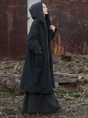 Cozy Winter Cotton-Linen Quilted Long Coat - Retro Bohemian Hooded Robe