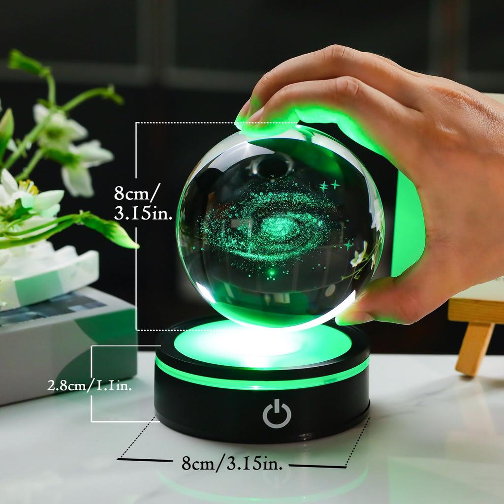 Qianwei 3D Laser-Etched Galaxy Crystal Ball 80 Mm with LED Base (Ambient Light & Decor)