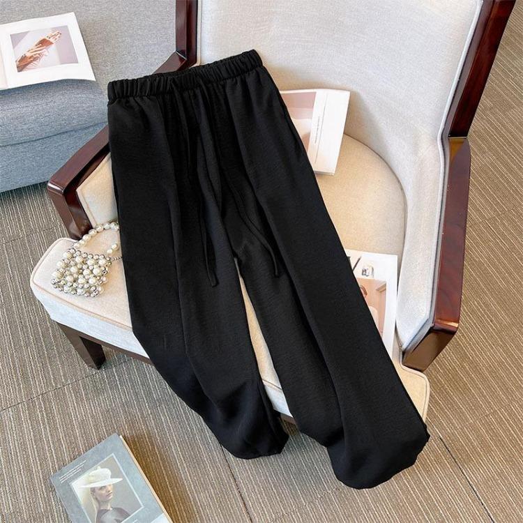 Plus Size Women High Waisted Wide Leg Trousers Summer Cool Feeling Straight Thin Pants