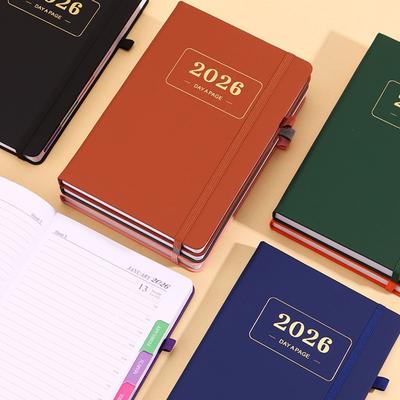PU Leather A5 Planner Notebook 2026.1.1-2026.12.31 Elastic Band 2026 Daily Planner 180-degree Flip Side Pen Holder