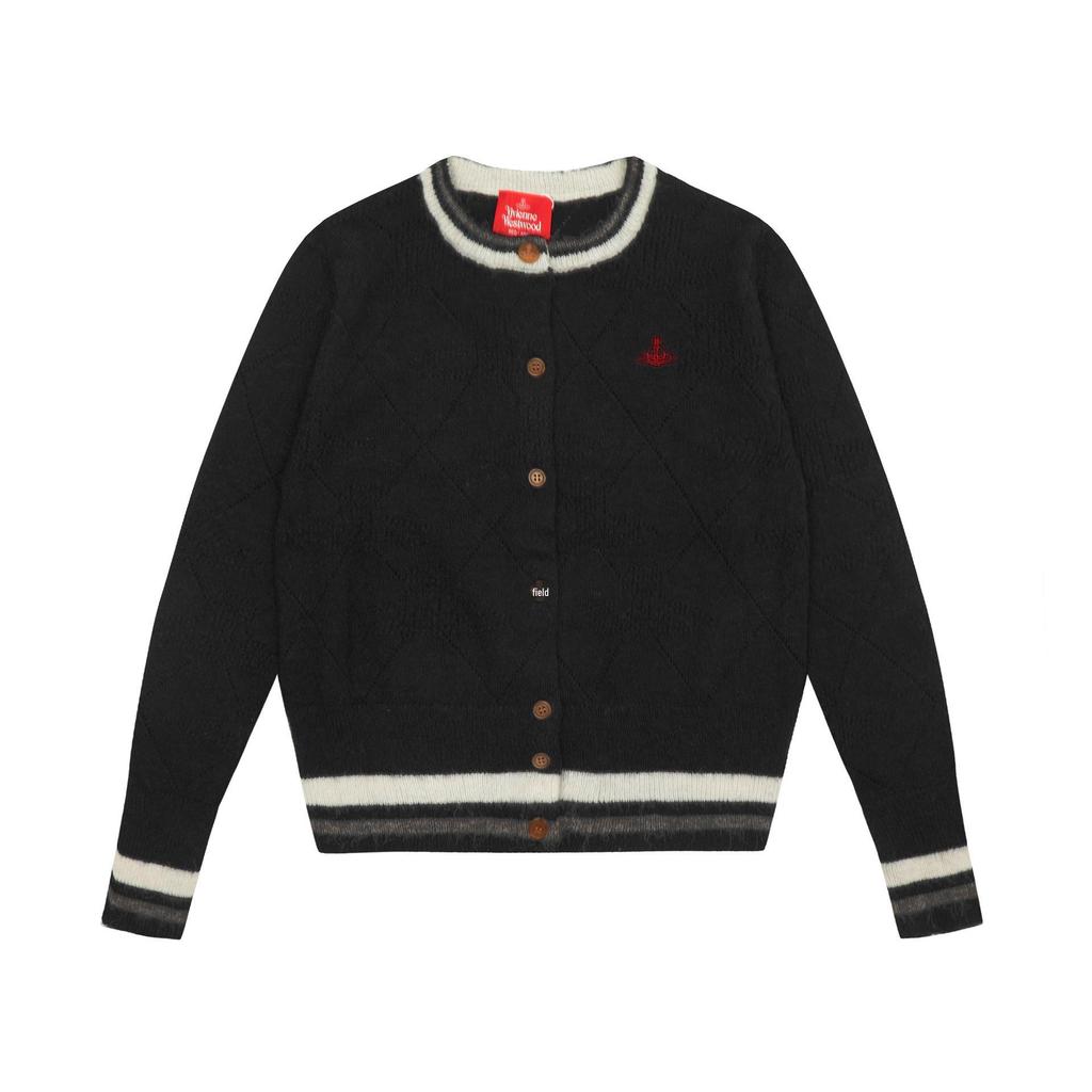 25SS Vivi Saturn Stickerei Schlanker Strickpullover mit Rüschenkragen - Koreanische Frühjahrs-/Herbstkollektion