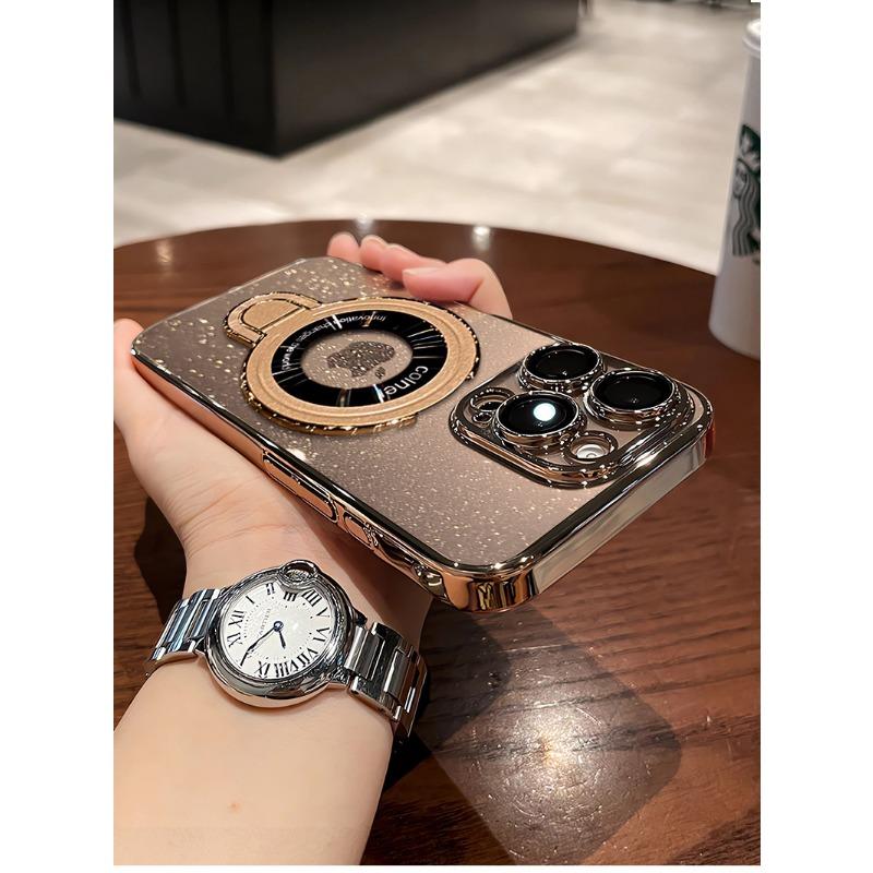 

Applicable To Apple 16 Electroplated Mobile Phone Case Magnetic Bracket 14 Full Inclusive IPhone 17 Lens Film 15 New Transparent Cover iPhone12Promax