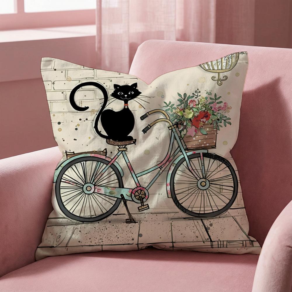 Cartoon Little Black Cat Cushion Cover Multi-Scene Pillow Cover for Home & Car - Reversible, Soft & Durable for Daily Use