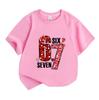 Kids Boys Girls 100% Cotton Crew Neck Short Sleeve T-Shirt, Cute 67 Six Seven Heart Pattern Valentine Themed Casual Soft Tee for Children Daily Wear