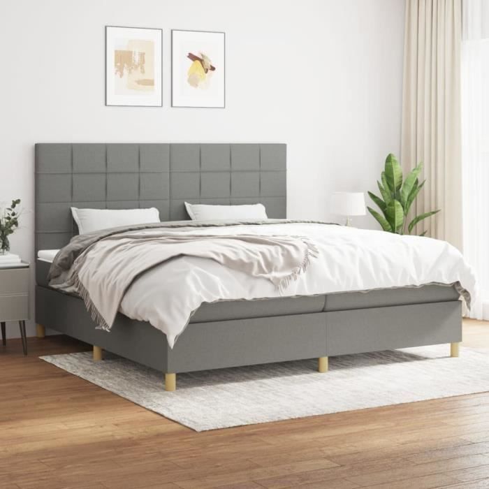 3142362 vidaXL Divan Bed with Mattress Dark Grey 200x200cm Fabric