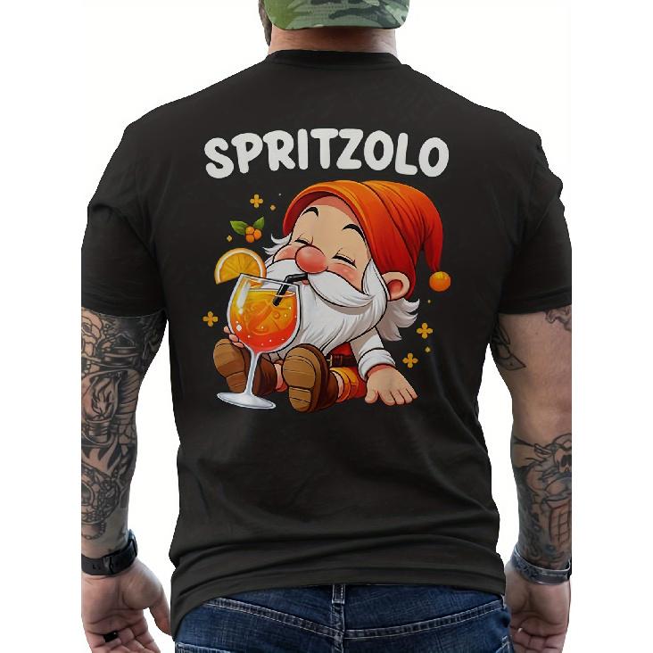 Spritzolo Nano Men'S Funny Spritz Aperitif Graphic T-Shirt - Back Print Tee with Spritzolo Logo & Spritz Design, Loose Fit Casual Shirt for Parties