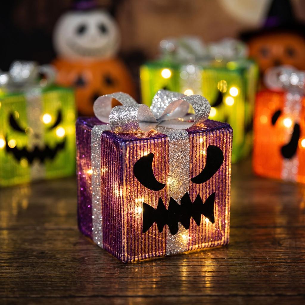 Halloween Pumpkin Gift Bags Combo, Light Up Glowing Funny Party Decoration Set for or