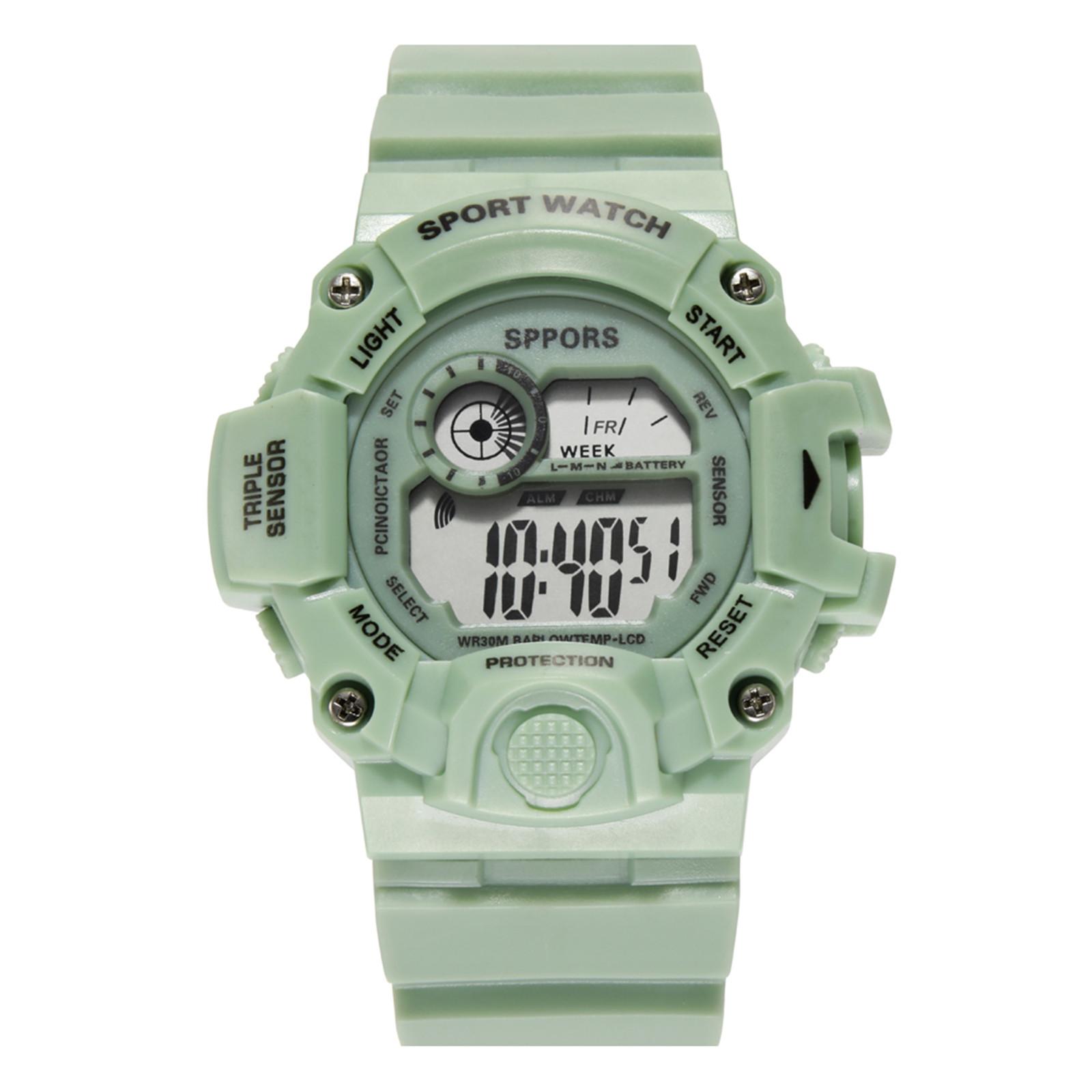 

Секундомер, Будильник, Часовое напоминание, Световой индикатор, Отображение даты, 12/24-часовой формат