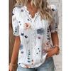 Summer V-neck Lace Printed Blouse Lace Patchwork Shirt Fashion Women Casual Short Sleeve Tops Ladies Shirt For Women 28628
