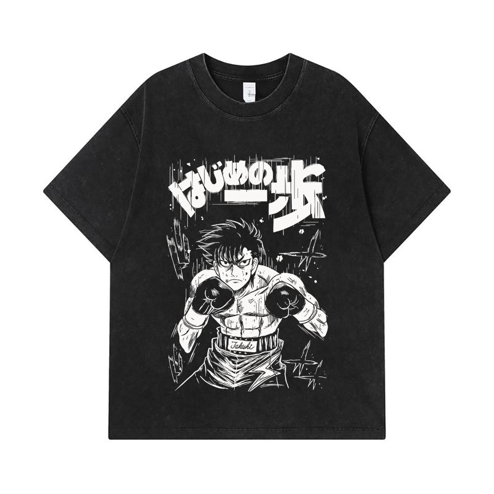 275 GSM Washed T-shirts 100% Cotton Hajime No Ippo V7 Takeshi Print Unisex Heavy Cotton T Shirt