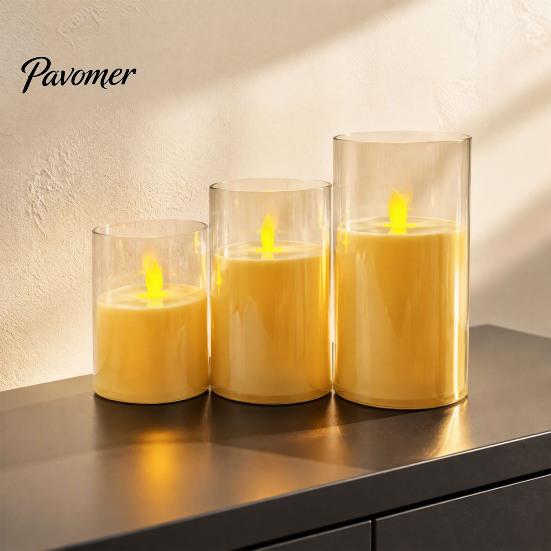 Flickering Led Pillar Candles for Holiday Flameless LED Candles, Battery Operated Acrylic Realistic Wax Lights Christmas Decor Warm Color Light