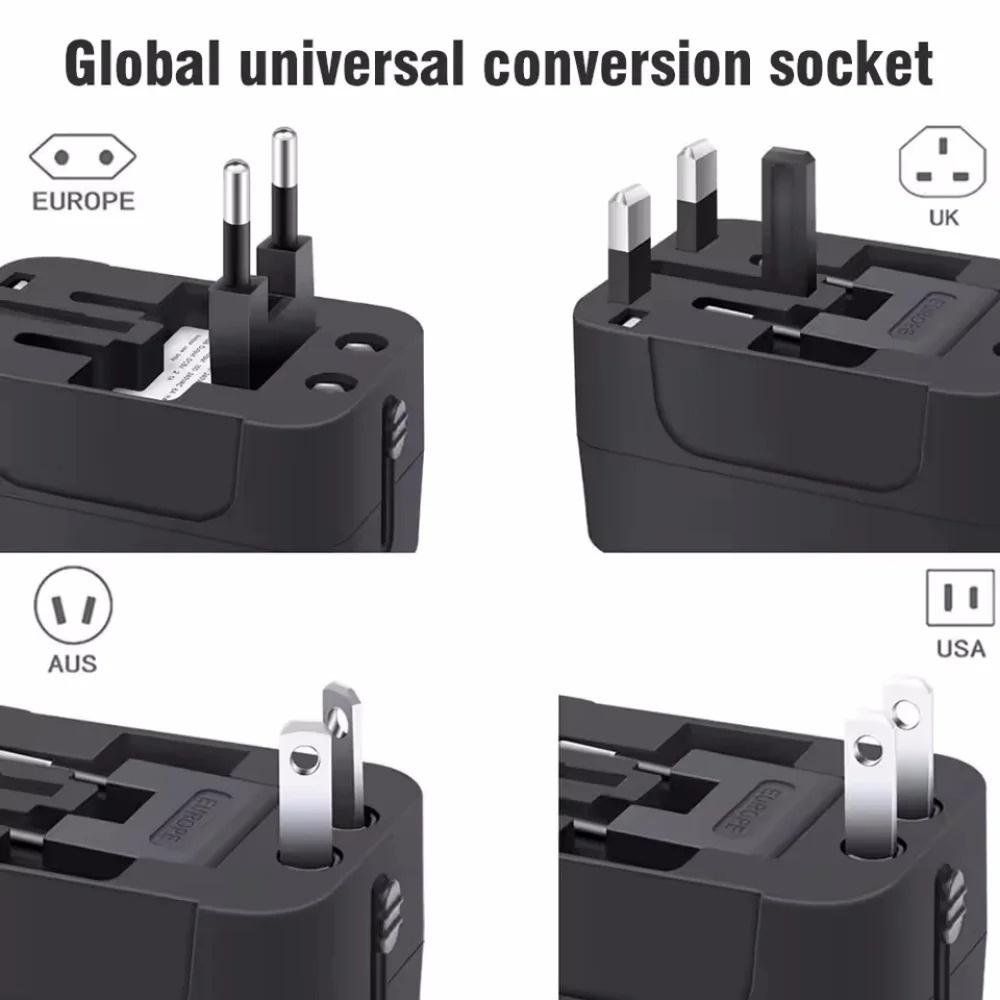 Universal Travel Adapter with Dual USB Type-C & AC Outlets All-in-One Wall Charger Worldwide Plug Converter for US/EU/UK/AU