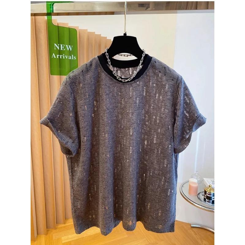 Sommer Neues Modisches Rundhals Ausgeschnitten Locker Kurzärmeliges Damen Chic und Trendig Lässige Oberteile zur Altersreduzierung