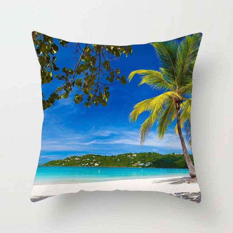 Blue Sky Beach Scenery Print Throw Pillow Cover Sofa Decor Car Office Seat Cushion  Room Home