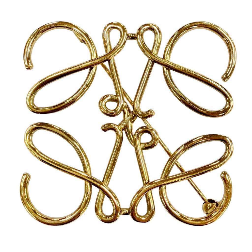 Excellent LOEWE Brooch ANAGRAM Logo Gold Women Used