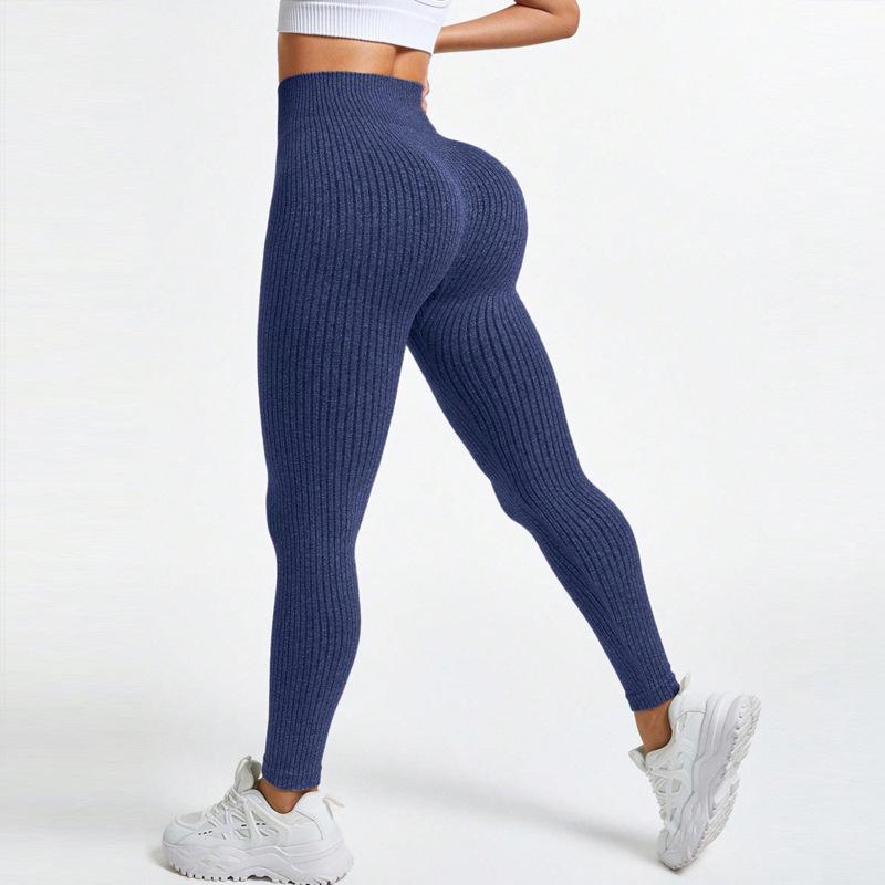Dámske rebrované legíny na jogu s vysokým pásom | Fitness nohavice na zdvíhanie zadku