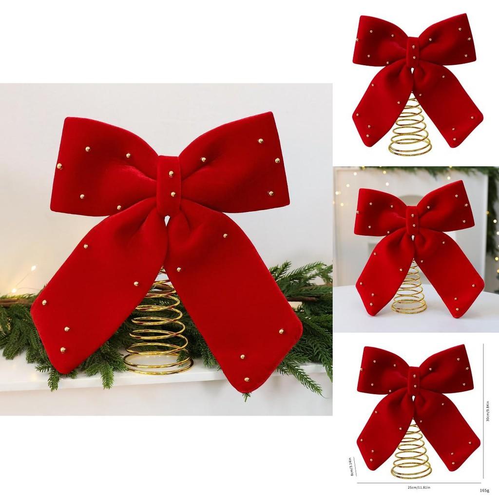 Christmas Tree Topper With Red Flannel Fabric Star And Bow For Holiday Decor
