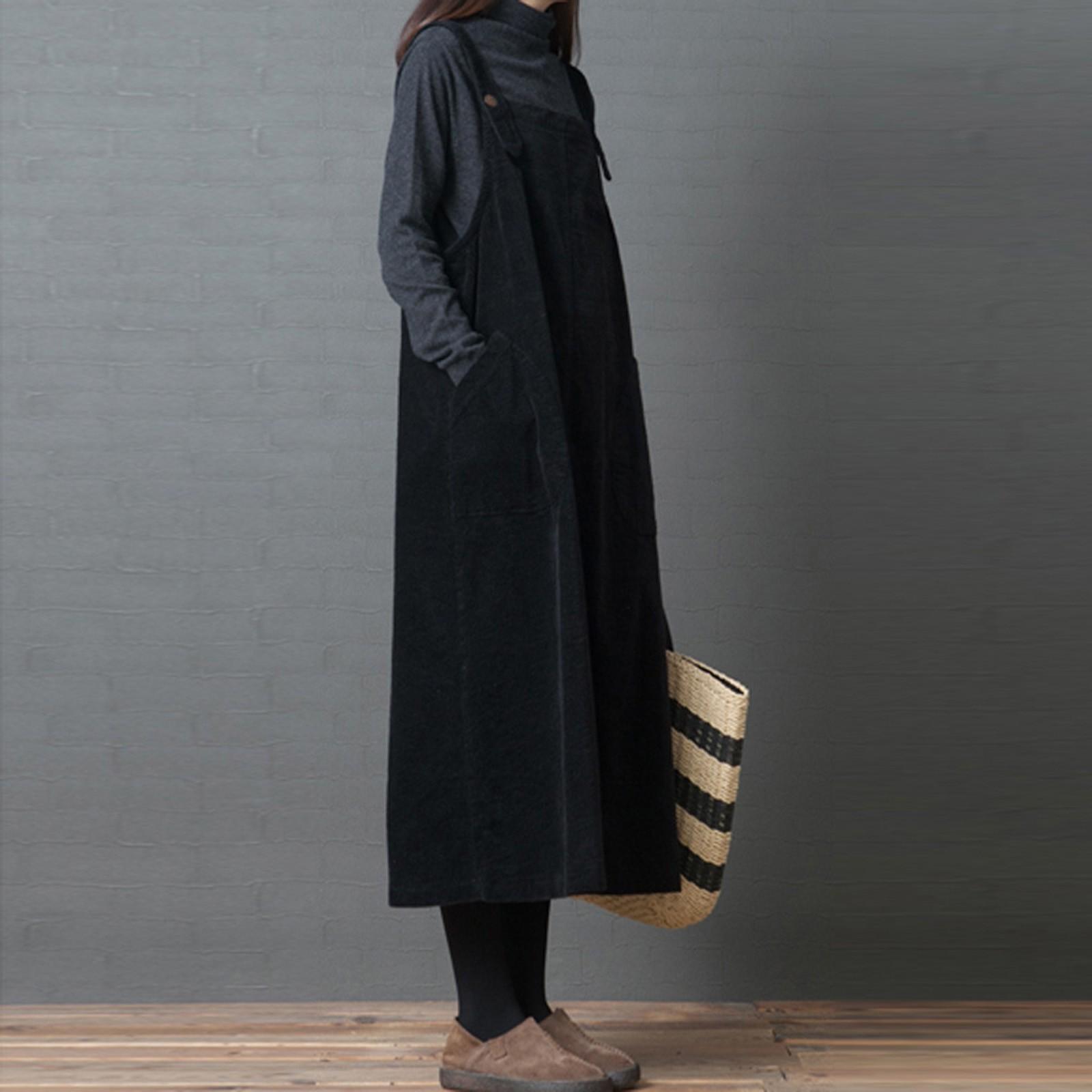 Женское платье больших размеров из вельветового ремня с большими карманами — фото 6