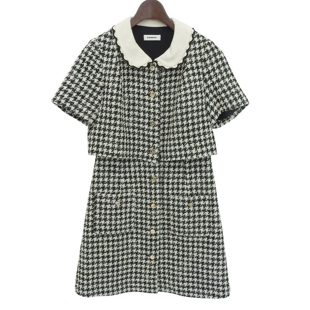 sandro Beautiful tweed trompe l'oeil dress, women's, white and black, size 34, SFPRO02482-107 dress 34 White / blackUsed