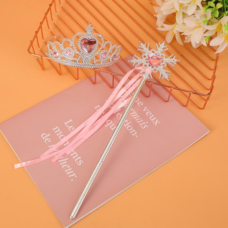 Girls Princess Crown Headband Bow Hair Accessories Snowflake Ribbon Magic Wand Set for Kids Birthday Party Dress Up