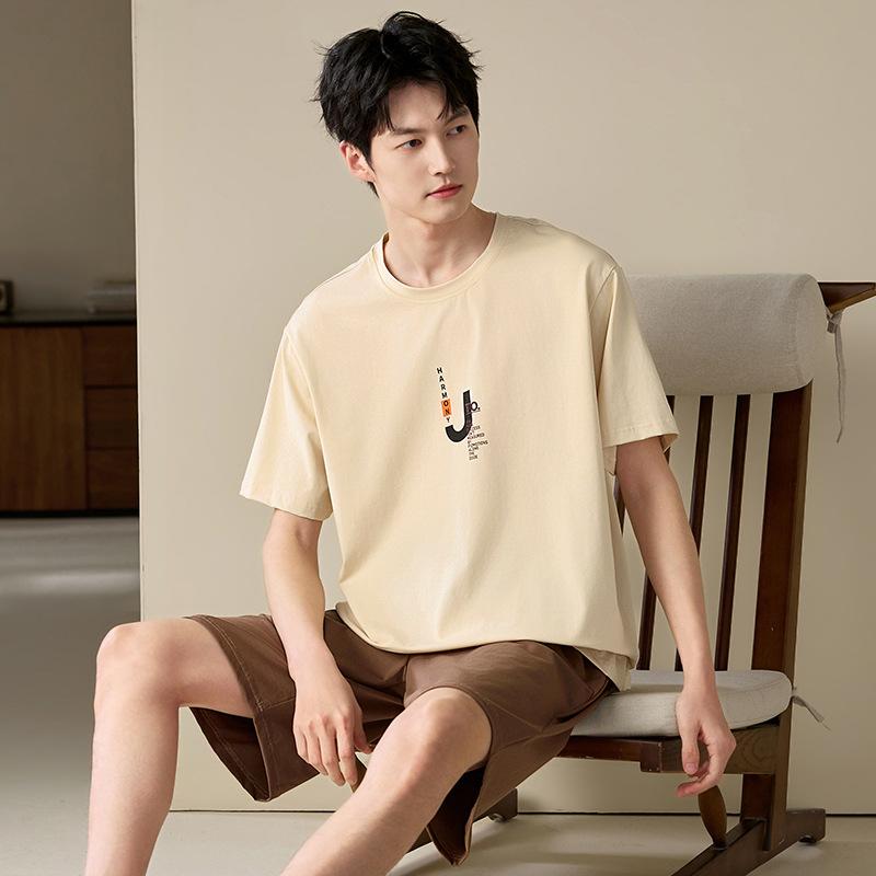Pajamas Men's Summer Cotton Short Sleeve Shorts 1011 New Summer Thin Outer Wear Men's Large Size Loungewear Set