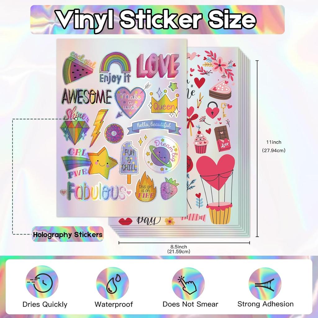 Holographic Printable Vinyl Sticker Paper for Inkjet Printer - 30 Sheets - 8.5" x 11" - Waterproof Labels Paper, Dries Quickly,Vivid Colors,Tear
