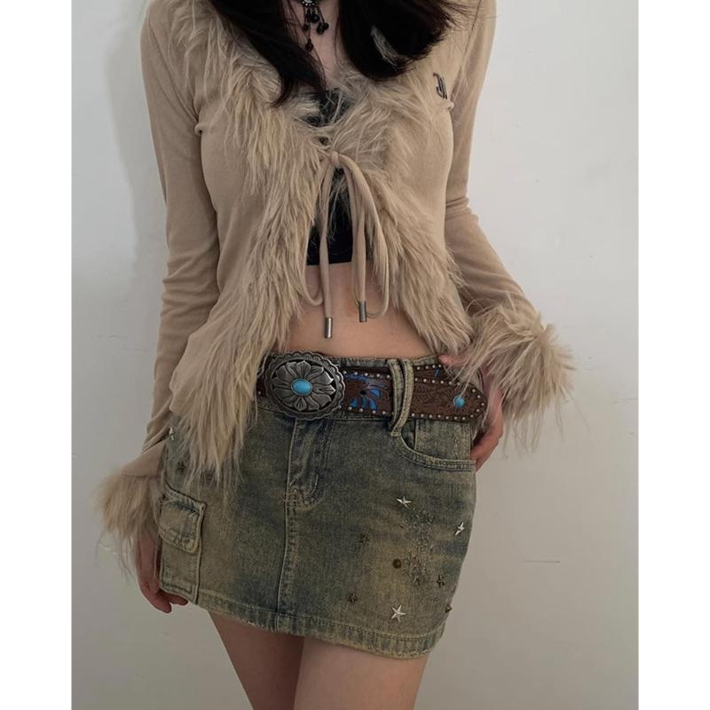 Vintage Bohemia Belt for Women Turquoise Embossed Buckle Decorative Belt Cowboy Belt for Female Cowgirl Jeans Waist Belt