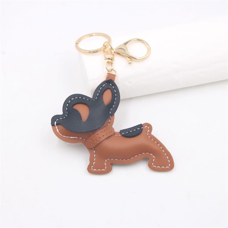 Entzückender PU-Leder Französische Bulldogge Schlüsselanhänger Anhänger Niedlicher Welpe Taschenanhänger Rucksack Hängend Auto Schlüsselanhänger Geschenke Modeaccessoires