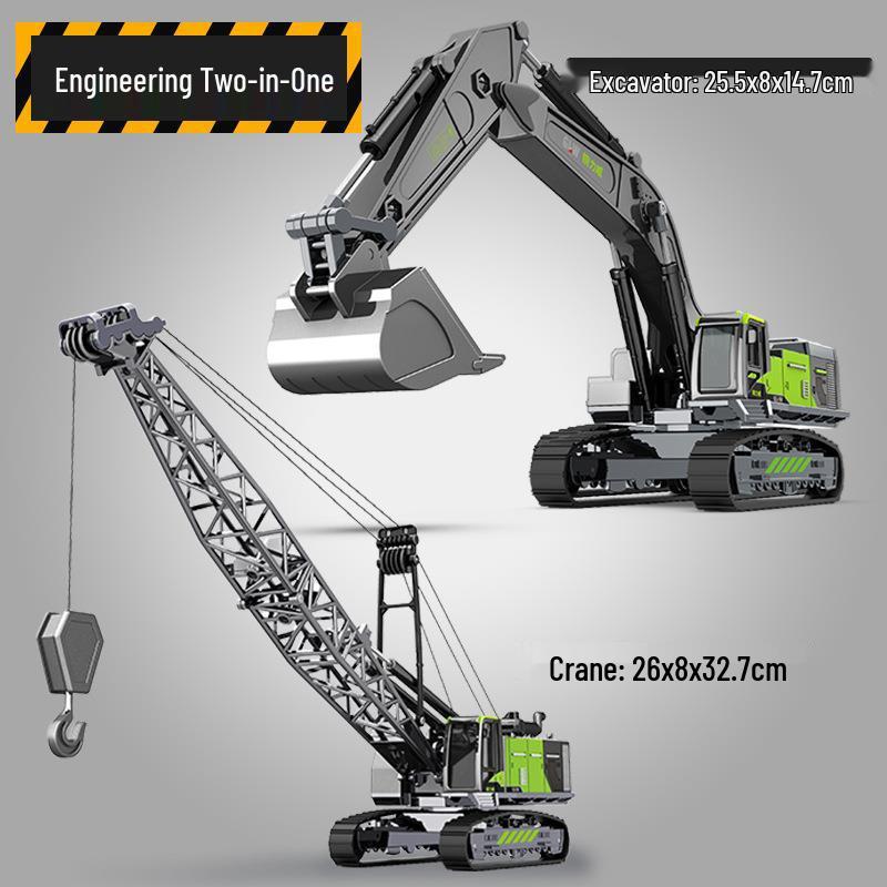 Alloy Construction Toy Set: Excavator, Mixer, Crane for Kids 0-6.